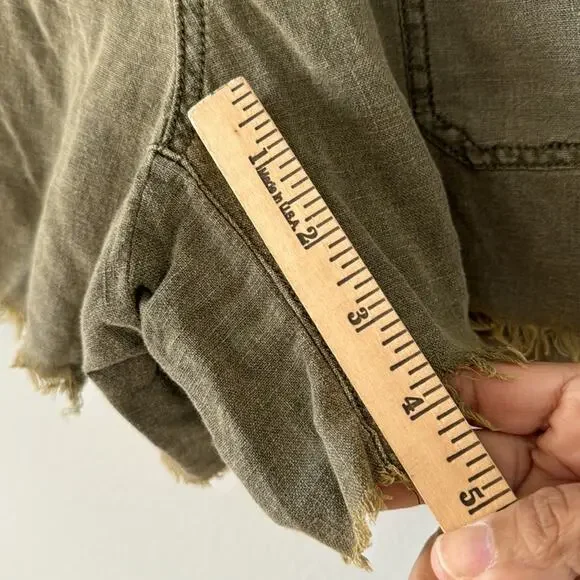 Free People Tomboy Raw Hem High Waisted Shorts Green Size Small Linen - Picture 9 of 11